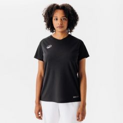 Second Life - Koszulka do piłki nożnej z krótkim rękawem... - Stan Doskonały. Czarne koszulki sportowe męskie KIPSTA, l, bez wzorów, z materiału, bez kołnierzyka, bez ramiączek, na fitness i siłownię. Za 29.00 zł.