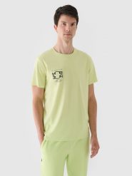 4F T-shirt regular z nadrukiem męski - zielony S. Zielone koszulki sportowe męskie 4f, m, bez wzorów, z bawełny, klasyczne, bez kołnierzyka. W wyprzedaży za 39.99 zł.