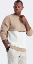 Ombre Bluza męska OVERSIZE z kontrastowym łączeniem kolorów - beżowa V2 OM-SSNZ-0130 S. Brązowe bluzy męskie Ombre, m, bez wzorów, bez kaptura. Za 169.99 zł.