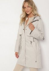 Beżowa Kurtka Parka z Kapturem ze Wzorem w Kratę i Podpinanymi Rękawami Gavaria. Brązowe parki damskie Born2be, l, bez wzorów, z jeansu, eleganckie, z kapturem. Za 199.99 zł.