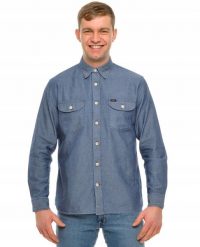 LEE WORKER SHIRT RELAXED FIT MĘSKA KOSZULA JEANSOWA DARK NAVY L68HJLNM 112117131. Niebieskie koszule męskie Lee, l, bez wzorów, z jeansu, bez kołnierzyka, bez ramiączek. Za 119.99 zł.