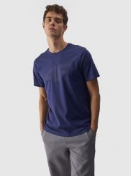 4F T-shirt regular z nadrukiem męski - granatowy S. Niebieskie koszulki sportowe męskie 4f, m, bez wzorów, z bawełny, klasyczne, bez kołnierzyka. W wyprzedaży za 39.99 zł.