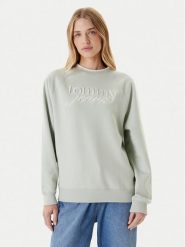 Tommy Jeans Bluza Script DW0DW21196 Zielony Regular Fit. Zielone bluzy damskie Tommy Jeans, xxs, bez wzorów, z bawełny, bez kaptura. Za 369.99 zł.