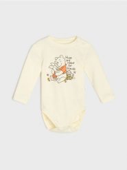 Bawełniane body z nadrukiem Winnie the Pooh - beżowy. Brązowe body niemowlęce Sinsay, bez wzorów, z bawełny, bez ramiączek. Za 12.99 zł.