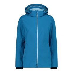 Kurtka damska turystyczna CMP 3A22226. Niebieskie kurtki sportowe damskie CMP, l, bez wzorów, z softshellu, z kapturem, trekkingowe. W wyprzedaży za 384.99 zł.