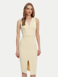 Elisabetta Franchi Sukienka koktajlowa AB-706-51E2-DC7 Żółty Slim Fit. Żółte sukienki damskie Elisabetta Franchi, bez wzorów, z syntetyku, wizytowe, bez kołnierzyka, bez ramiączek. Za 999.99 zł.