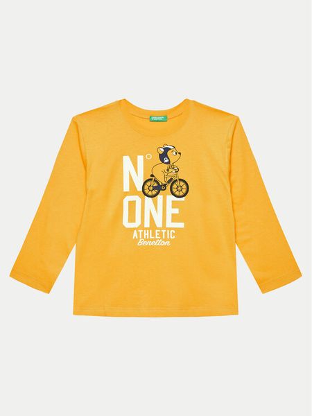 United Colors Of Benetton Bluzka 3I1XG10FL Żółty Regular Fit. Żółte t-shirty dla chłopców United Colors Of Benetton, bez wzorów, z bawełny, bez ramiączek. Za 49.99 zł.