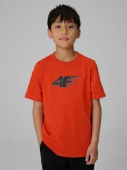 4F T-shirt regular z nadrukiem chłopięcy - pomarańczowy 152 (11-12 lat). Brązowe t-shirty dla chłopców 4f, bez wzorów, z bawełny, bez ramiączek. Za 39.99 zł.