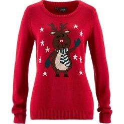 Sweter z okrągłym dekoltem bonprix czerwony. Swetry damskie bonprix. Za 74.99 zł.