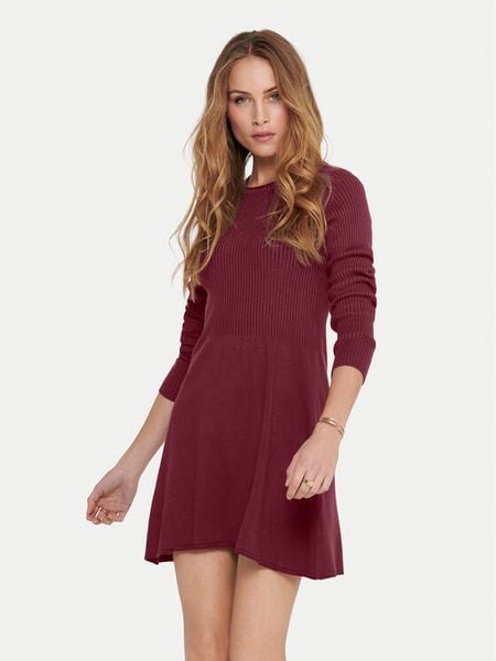 ONLY Sukienka dzianinowa Alma 15185761 Bordowy Regular Fit. Czerwone sukienki damskie Only, m, bez wzorów, z dzianiny, bez kołnierzyka, bez ramiączek. Za 129.99 zł.