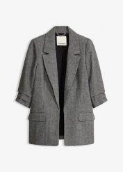 Długi żakiet z kołnierzykiem z klapkami. Czarne żakiety damskie bonprix, bez wzorów, eleganckie. Za 249.99 zł.