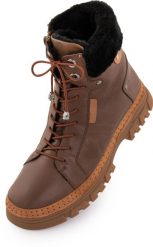 Damskie zimowe skórzane botki Nell 207 Praline Brown. Brązowe botki damskie ENELL, na zimę, z futra, eleganckie, bez obcasa, bez zapięcia. Za 331.99 zł.