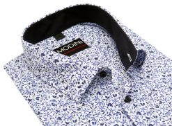 Biała elastyczna koszula męska Modini w niebieskie kwiaty DD10. Białe koszule męskie Modini Moda Męska, m, bez wzorów, z bawełny, casualowe, bez kołnierzyka, bez ramiączek. W wyprzedaży za 166.50 zł.
