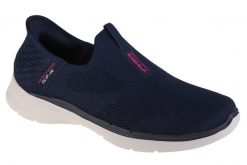 Buty do chodzenia damskie, Skechers Go Walk 6 - Fabulous View. Niebieskie obuwie sportowe damskie Skechers, bez wzorów, z materiału, trekkingowe. Za 339.99 zł.