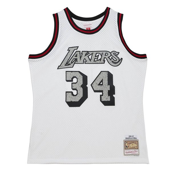 Koszulka NBA Los Angeles Lakers Shaquille O’Neal Cracked Cement Swingman 1996. Białe koszulki sportowe męskie Mitchell & Ness, bez wzorów, bez kołnierzyka, bez ramiączek, do koszykówki. Za 577.00 zł.