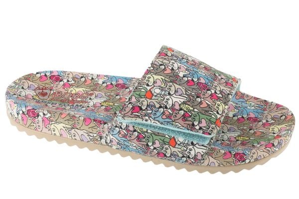 Klapki na basen damskie, Pop Ups 2 - Spring Crush. Klapki damskie Skechers, bez wzorów, z materiału, sportowe, bez obcasa. Za 119.99 zł.