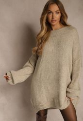 Beżowy Sweter Oversize z Wełną i Wiskozą Fedolina. Brązowe swetry damskie Renee, m, bez wzorów, z jeansu, casualowe, bez kołnierzyka, bez ramiączek, bez kaptura. Za 189.99 zł.