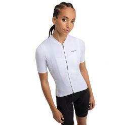 Damska koszulka rowerowa z krótkim rękawem z materiałów z recyklingu Kolarst. Białe obuwie sportowe damskie SIROKO, bez wzorów, z materiału, rowerowe. Za 254.00 zł.