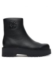 DKNY Botki Binyamin K3529944 Czarny. Czarne botki damskie DKNY, ze skóry, bez obcasa, na płaskiej podeszwie, bez zapięcia. Za 709.99 zł.