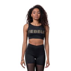 Biustonosz treningowy NEBBIA Gold Mesh Mini Top. Czarne obuwie sportowe damskie Nebbia, bez wzorów, z meshu, na fitness i siłownię. Za 129.99 zł.