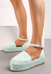 Jasnozielone Espadryle z Ekozamszu na Platformie z Jutowej Plecionki Omizza. Zielone espadryle damskie Renee, bez wzorów, bez obcasa, na platformie, bez zapięcia. Za 44.99 zł.