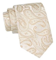 Klasyczny Krawat Męski - ALTIES - Odcienie Beżu, Paisley. Krawaty i muchy Alties, bez wzorów, z tkaniny, eleganckie. Za 49.00 zł.