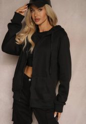 Czarna Klasyczna Bluza z Kapturem i Sznurkami Ballata. Czarne bluzy damskie Renee, xl, bez wzorów, z jeansu, z kapturem. Za 49.99 zł.