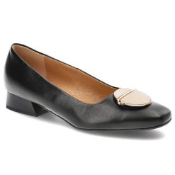 Czarne Czółenka Espirito Damskie Eleganckie Obuwie. Czarne czółenka damskie Espirito, z aplikacjami, ze skóry, eleganckie, bez obcasa, bez zapięcia. Za 409.00 zł.