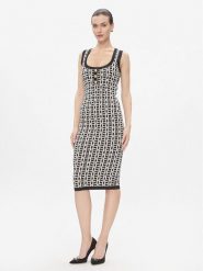 Elisabetta Franchi Sukienka dzianinowa AM-55Z-41E2-V460 Czarny Slim Fit. Czarne sukienki damskie Elisabetta Franchi, bez wzorów, z dzianiny, bez kołnierzyka, bez ramiączek. Za 999.99 zł.