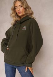 Ciemnozielona Bluza z Kapturem i Ozdobnym Haftem Gamalie. Zielone bluzy damskie Renee, xl, bez wzorów, z kapturem. Za 79.99 zł.