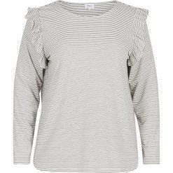 Koszulka "Tess" w kolorze kremowo-antracytowym. T-shirty damskie marki Zizzi, w paski, z falbankami, z długim rękawem. W wyprzedaży za 43.95 zł.