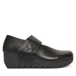 Półbuty Fly London. Czarne półbuty damskie Fly London, bez wzorów, bez obcasa, na koturnie, bez zapięcia. Za 439.99 zł.