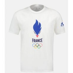 Koszulka Le Coq Sportif Paris 2024 N° 5. Białe koszulki sportowe męskie le coq sportif, bez wzorów, z bawełny, bez kołnierzyka, bez ramiączek, do piłki ręcznej. Za 189.50 zł.