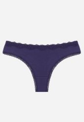 Granatowe Majtki z Bawełną Typu Stringi Ozdobione Koronką Cirilise. Niebieskie stringi damskie Born2be, l, bez wzorów, z bawełny. Za 6.99 zł.