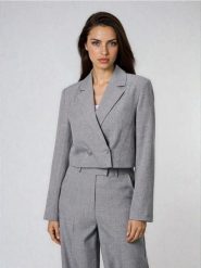 Żakiet z ozdobnymi cyrkoniami - szary. Szare żakiety damskie Sinsay, l, bez wzorów. Za 69.99 zł.