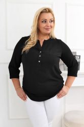 Elegancka czarna bluzka z rękawem 3/4 PLUS SIZE XXL. Czarne tuniki damskie Nasi partnerzy, plus size, bez wzorów, z elastanu, eleganckie, bez kołnierzyka, plus size, bez ramiączek. Za 199.90 zł.