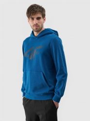 4F Bluza dresowa nierozpinana z kapturem męska - turkusowa XL. Niebieskie bluzy męskie 4f, m, bez wzorów, z bawełny, z kapturem. Za 169.99 zł.