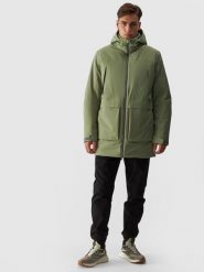 4F Parka przejściowa membrana 8000 męska - khaki M. Brązowe kurtki męskie 4f, na zimę, m, bez wzorów, z dzianiny, sportowe, z kapturem. W wyprzedaży za 249.99 zł.