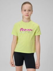 Koszulka sportowa szybkoschnąca dziewczęca 4F 4FJRSS26TFTSF2386. Czerwone t-shirty i topy dla dziewczynek 4f, bez wzorów, z elastanu, bez ramiączek. Za 34.99 zł.