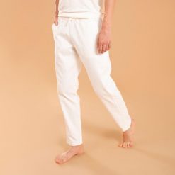 Spodnie Do Jogi Męskie Bawełna/Len Białe. Białe spodnie sportowe męskie KIMJALY, m, bez wzorów, z bawełny, na jogę i pilates. Za 159.99 zł.