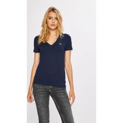 Lacoste - Top. Szare topy damskie Lacoste, z bawełny, z krótkim rękawem. W wyprzedaży za 169.90 zł.