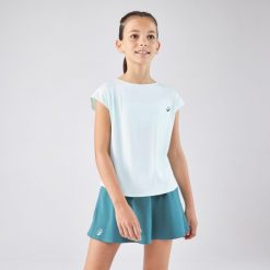 Koszulka tenisowa dla dziewczynek Artengo TTS Soft. Niebieskie t-shirty i topy dla dziewczynek KUIKMA, bez wzorów, z elastanu, bez ramiączek. Za 44.99 zł.