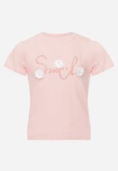 Różowa Bawełniana Koszulka T-shirt z Brokatowym Napisem i Kwiatami 3D Azavia. Czerwone t-shirty i topy dla dziewczynek Born2be, z aplikacjami, z bawełny, bez ramiączek. Za 39.99 zł.