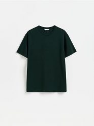 T-shirt regular z modalem - ciemnozielony. Zielone t-shirty męskie Reserved, l, bez wzorów, z dzianiny, bez kołnierzyka. Za 89.99 zł.