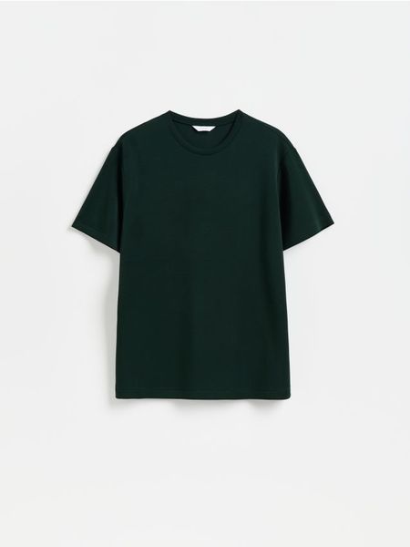 T-shirt regular z modalem - ciemnozielony. Zielone t-shirty męskie Reserved, l, bez wzorów, z dzianiny, bez kołnierzyka. Za 89.99 zł.