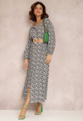 Biało-Czarna Sukienka Hyrathe. Czarne sukienki damskie Renee, l, z aplikacjami, z tkaniny, eleganckie, bez kołnierzyka, bez ramiączek, maxi. Za 69.99 zł.