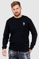 KARL LAGERFELD Czarny sweter męski z wełny merino. Czarne swetry przez głowę męskie KARL LAGERFELD, l, bez wzorów, prążkowane, bez kołnierzyka. W wyprzedaży za 499.99 zł.