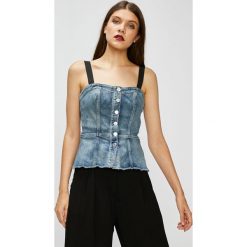 Guess Jeans - Top. Szare topy damskie Guess Jeans, z bawełny, bez rękawów. Za 369.90 zł.