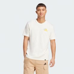Koszulka sportowa męska Adidas z krótkim rękawem. Białe buty sportowe męskie Adidas, m, bez wzorów, bez kołnierzyka, bez ramiączek, na fitness i siłownię. Za 129.00 zł.