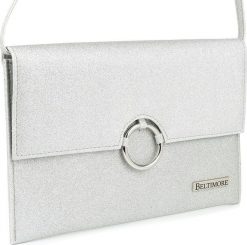 Beltimore Srebrna brokatowa oryginalna damska torebka kopertówka na pasku usztywniana W63. Szare kopertówki damskie Beltimore, bez wzorów, bez dodatków. Za 94.49 zł.